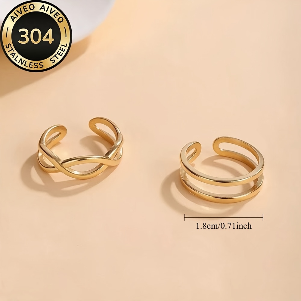 2pcs High-Quality Stainless Steel Stackable Open Ring Set